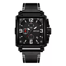 Reloj De Cuarzo Impermeable De Cuero Cuadrado Para Hombre Sa