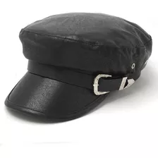 Boina Gorra Sombrero Eco Cuero Capitán Mujer Hebilla