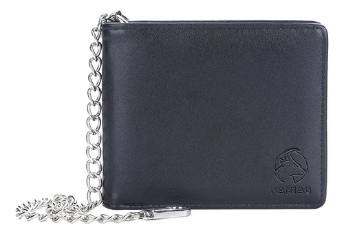 Cartera Hombre Con Proteccion Rfid Cadena Cuero Color Negro Diseño De La Tela Liso