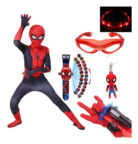 Lanzador+disfraz De Cosplay+reloj 5 Juguetes De Spiderman 