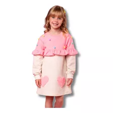 Vestido Infantil Kukie Inverno Em Moletom Confortável