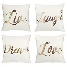 4 Pack Live Love Laugh Sueño Fundas De Almohada Oro Rosa Im