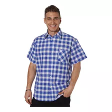 Camisa Escocesa Hombre Manga Corta Clasico Con Bolsillo