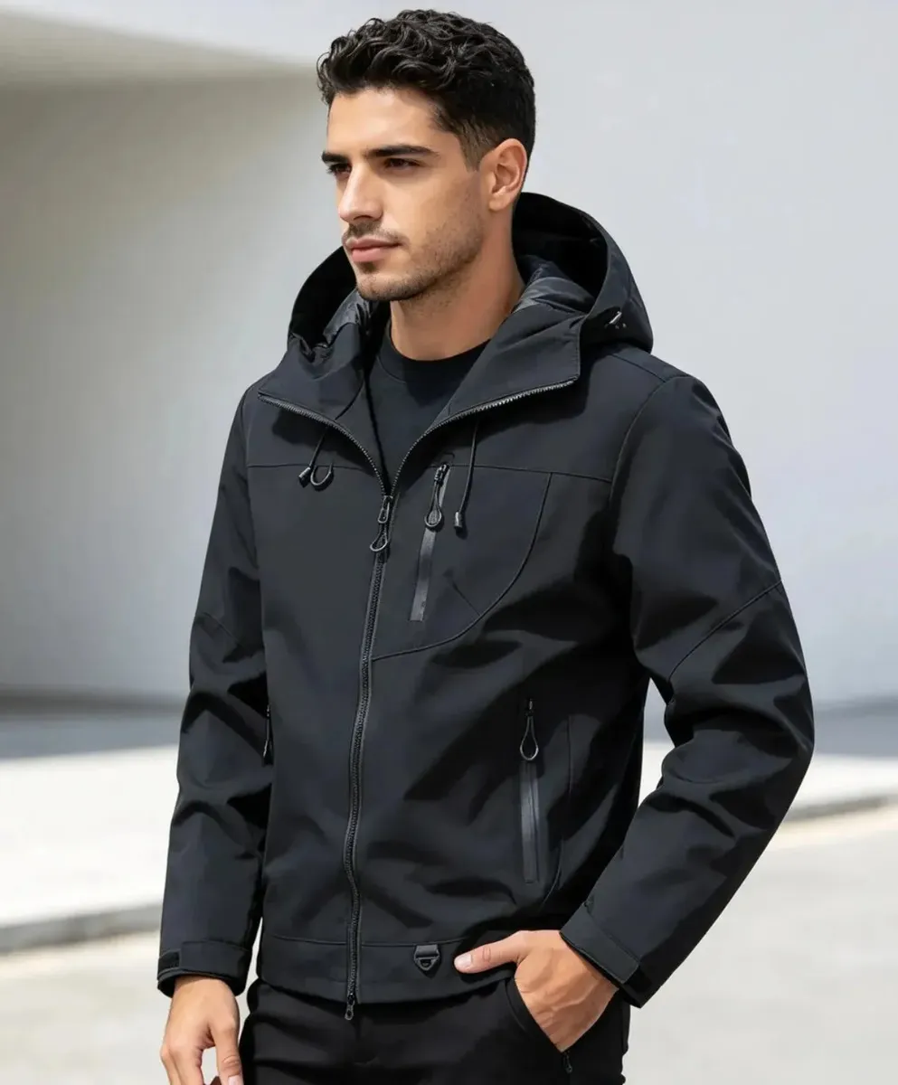 Campera Táctica Con Capucha Para Hombre Impermeable Y Rompeviento Negro L