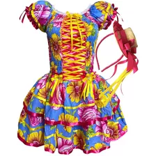 Vestido De Festa Junina Caipira Quadrilha Plus Laços Luxo