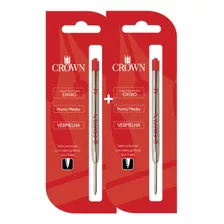 Kit 2 Cargas Para Caneta Crown Esferográfica Tipo Parker Cor 2 Vermelho