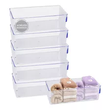 Kit 6 Organizador De Gaveta Acrilico Transparente Meia Cueca