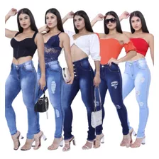 Kit C/5 Calça Jeans Feminina Skynni Premium Cos Alto Barata