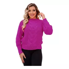 Blusa Tricot Trança Com Manga Bufante