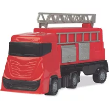 Caminhão Bombeiro Infantil Brinquedo Carrinho + Escada Cor Vermelho Personagem Vermelho
