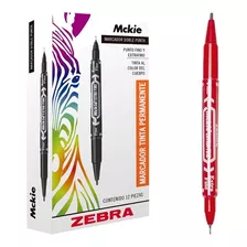 Caja 12 Marcadores Permanentes Zebra Mckie Rojo Doble Punta