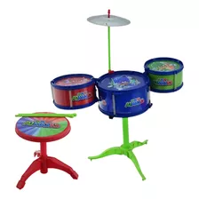 Bateria Pj Masks Pequena Infantil 3 Tambores Prato Banqueta