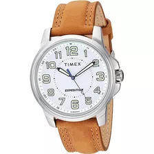 Timex ® reloj De Piel Hombre Manecillas Iluminadas 4b164009j Color De La Correa Marrón Claro Color Del Bisel Plateado Color Del Fondo Blanco