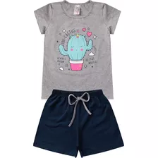 Conjunto Menina Infantil 1 Blusa E 1 Shorts Feminino Verão