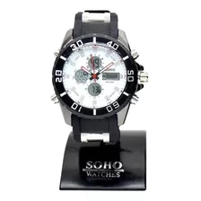 Reloj Analogico Digital Malla Metal Caucho Soho Ch970 
