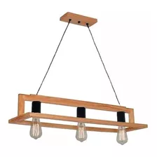 Colgante 3 Luces Iberico Madera Y Negro Vintage Apto Led Cx