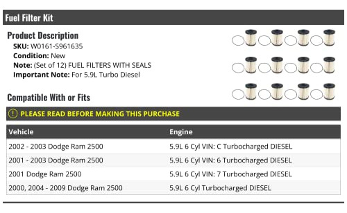 Kit Filtro Combustible 12 Piezas Dodge Ram 2500 5.9l Turbo Foto 2