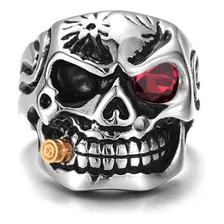 Anillo Calavera Cráneo Vintage Ojo Rojo Circonita Importado