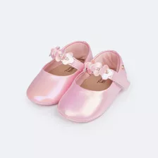 Sapato De Bebê Pampili Nina Flores Rosê Holográfico
