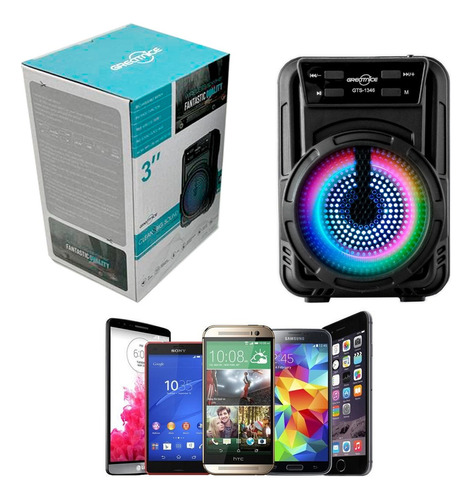 Parlante Bluetooth Inalambrico Portatil Con Radio Fm Usb 3 ! Color Negro Gts 1346