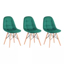 Kit 3 Cadeiras Charles Eames Velvet Estofada Veludo 