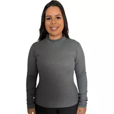 Kit 5 Blusa Feminina De Frio Manga Longa Gola alta canelada