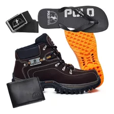 Kit Bota Cat Adventure Couro Carteira Cinto Chinelo Promoção