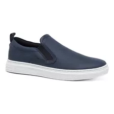 Tênis Masculino Slip On Malbork Em Couro Azul Marinho 15603a