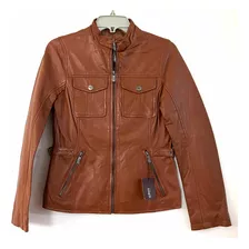 Chaqueta De Cuero Entallada Marca Mor Talla Xs Café Caramelo