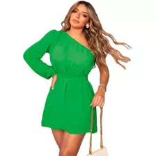 Vestido Curto Macaquinho Feminino Mula Manca Longa Cinto Cm