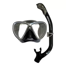 Kit De Mergulho Máscara E Snorkel Cressi Ikarus Semi Dry Cor Preto/cinza