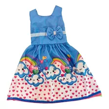 Vestido Infantil Florido Chuva De Amor Azul Promoção