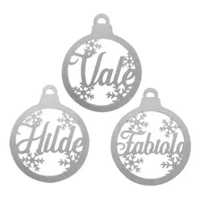 Kit 6 Esferas Navidad Personalizada Nombre Color Plata 10cm