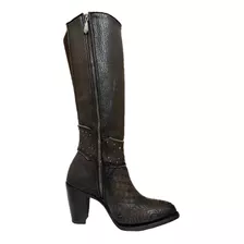 Bota Vaquera De Vestir Dama Cuadra Casual Piel Negro Café