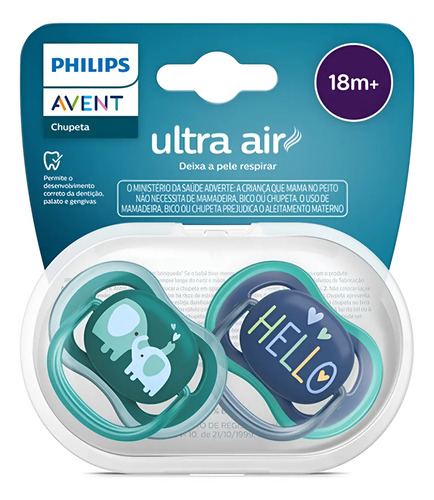 Chupeta Avent Ultra Air 18+ Meses Azul E Verde Menino Dupla