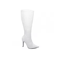 Bota Bico Fino Feminina Cano Longo Croco Branco Ref.: 65044b