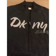 Saco Tejido Con Cierre Negro Talle Small Dkny