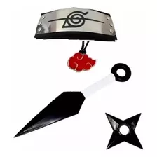 Kit Naruto Bandana + Kunai + Shuriken + Colar Akatsuki