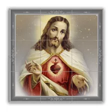 Quadro Mosaico Azulejos Sagrado Coração Jesus 