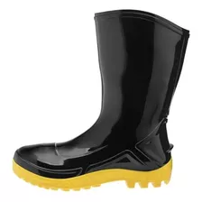 Bota Galocha Pvc Cano Médio Preto C/solado Amarelo Vulcaflex