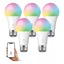 Kit 5x Lâmpada Smart Bulbo Led Wifi Inteligente Rgb C/ Ritmo