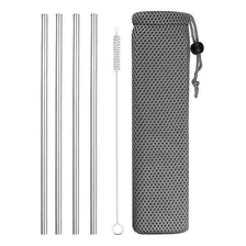 4 Canudo De Inox Com Escova Reutilizável Bolsa 21cm Reto