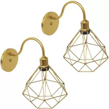 2 Arandelas Parede Aramada Diamante Retro Industrial Dourada