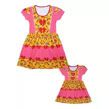 Vestido Tal Mãe Tal Filha Temático Estampado Festa Junina