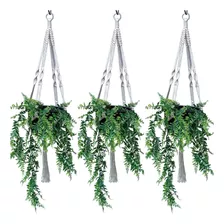  Kit 3 Suporte Decorativo P/plantas Macrame Hanger 75cm Cru