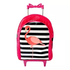 Mochila Flamingo Rodinhas Rosa Duas Reparticoes