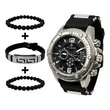 Relógio Masculino Prova D'água + Kit Com 3 Pulseiras Homem