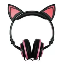 Fone De Ouvido Headphone Gato Gatinho Luzes Led Com Fio Rosa