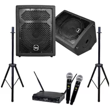 Kit Caixa Ativa Passiva Fit 140 250w 8pol Pedestal Mic S/fio