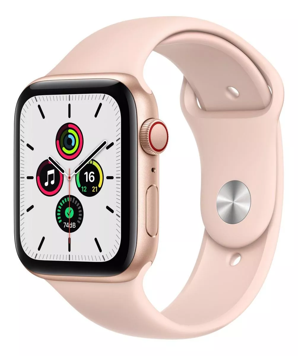 Apple Watch Se (gps + Cellular, 44mm) - Caixa De Alumínio Dourada - Pulseira Esportiva Rosa-areia